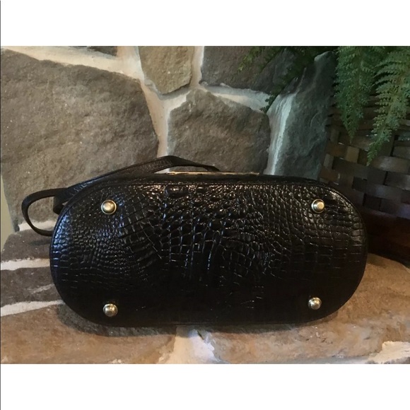 BRAHMIN LARGE CROC EMBOSSED LEATHER BUCKET BAG BLACK MELBOURNE - Picture 3 of 10
